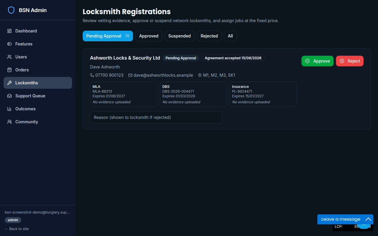 Locksmith registrations