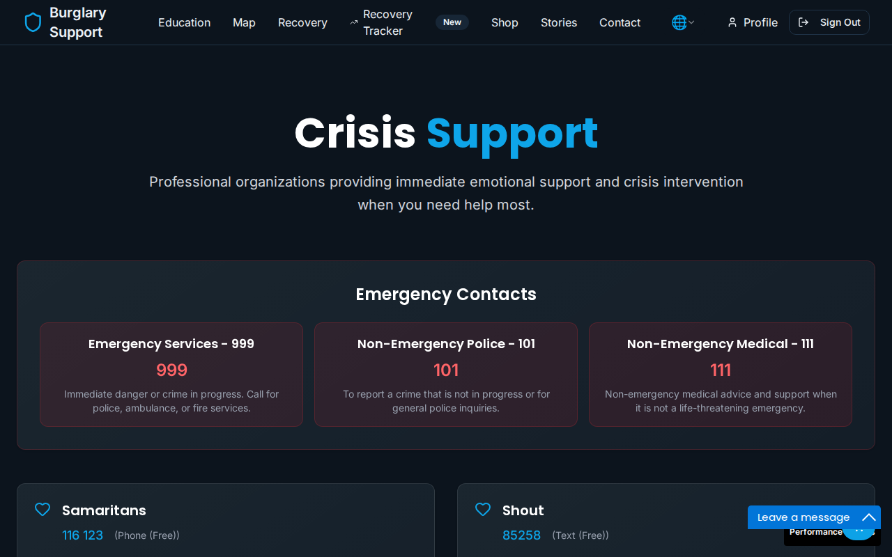 Crisis Support page