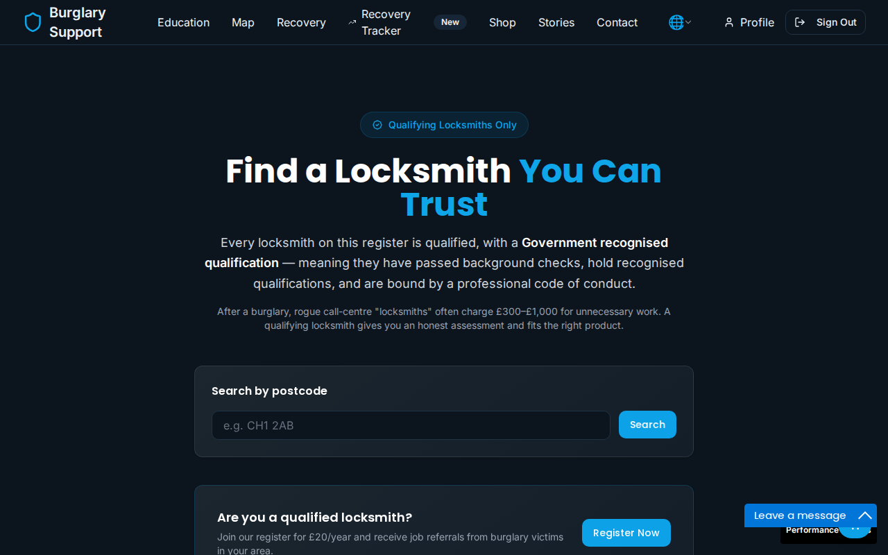 Find a Locksmith page