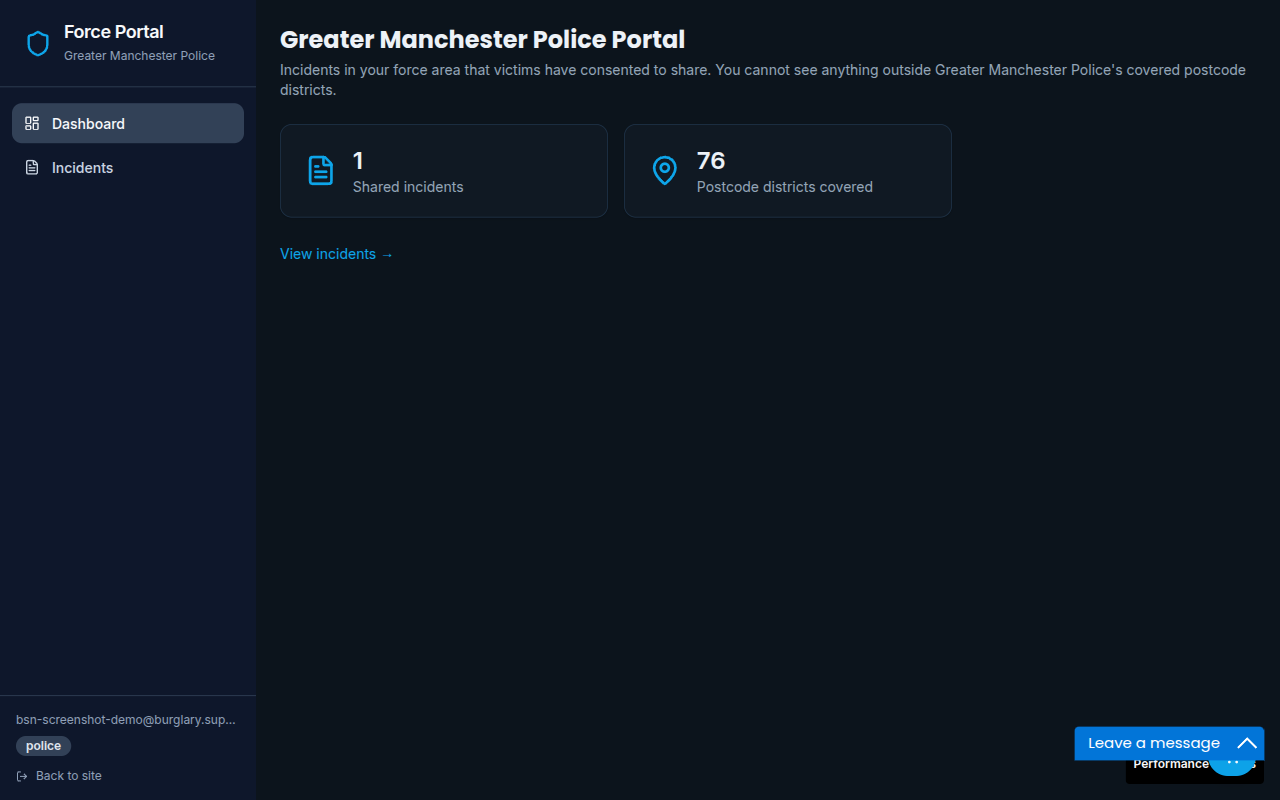 Police portal dashboard