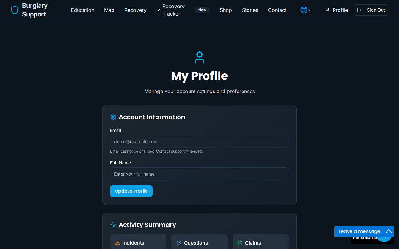 Profile page